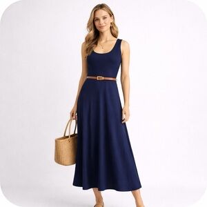 Massimo Dutti Navy Blue Tank Midi Dress  Minimalist  Size Small